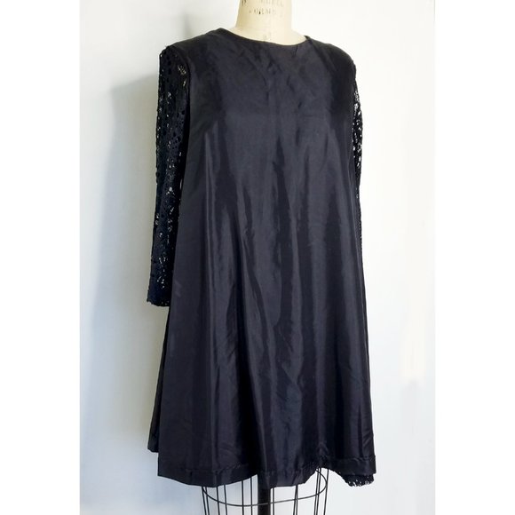 Vintage Womens 60s Black A-line Lace Mini Dress with 3/4 Sleeves - Picture 5 of 5